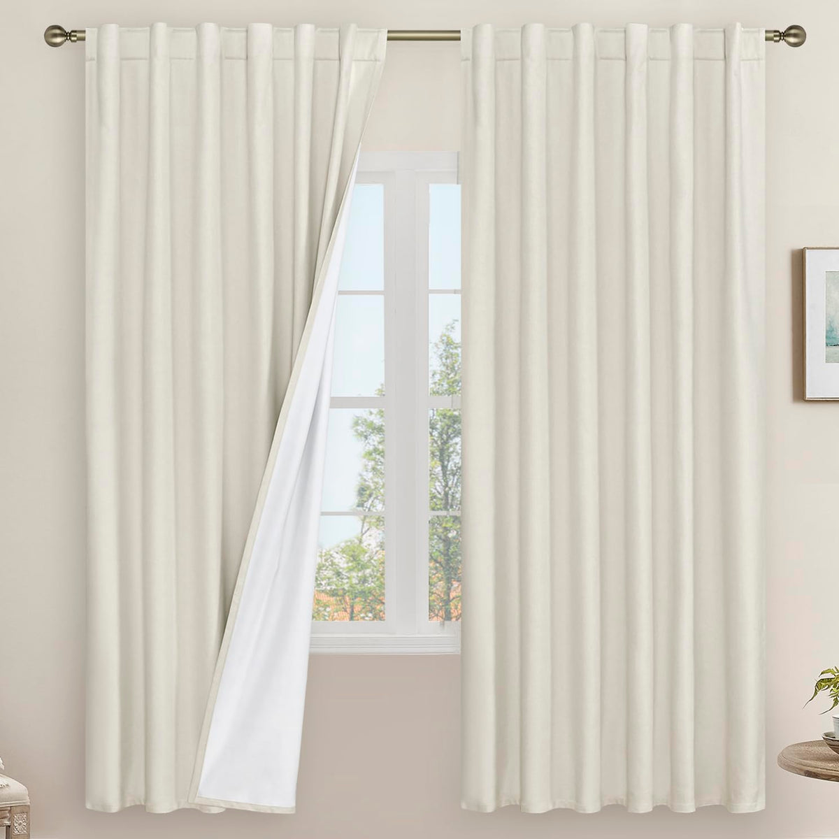 LAMIT Full Blackout Linen Kitchen Window Curtains 36 Inches Long, Ivory