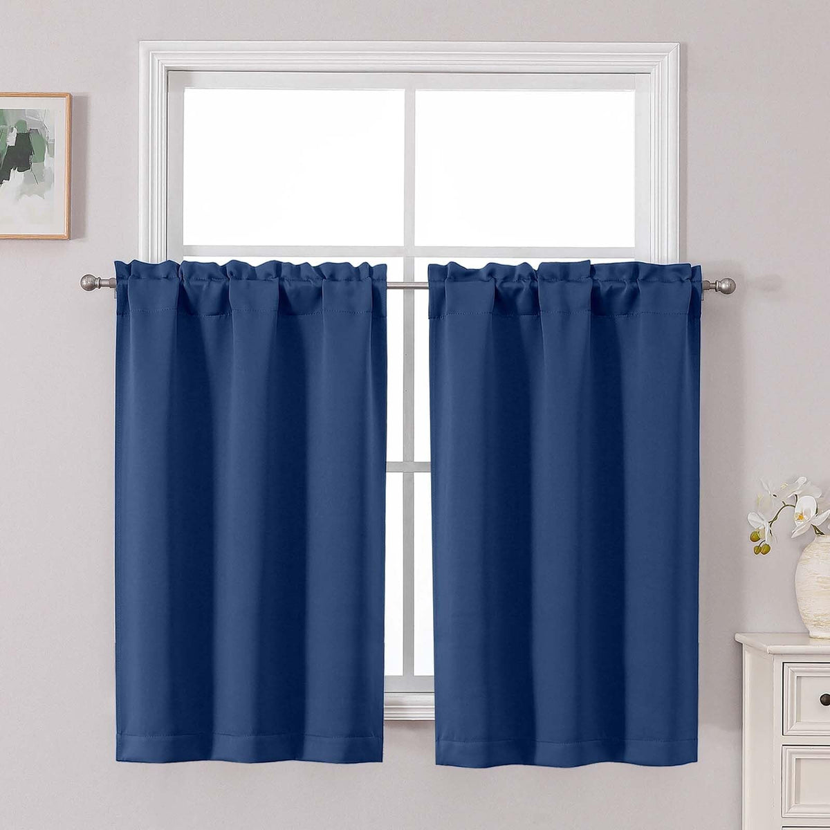 Chyhomenyc Short Black Out Curtains 36 Inch Length, 2 Panels, Black