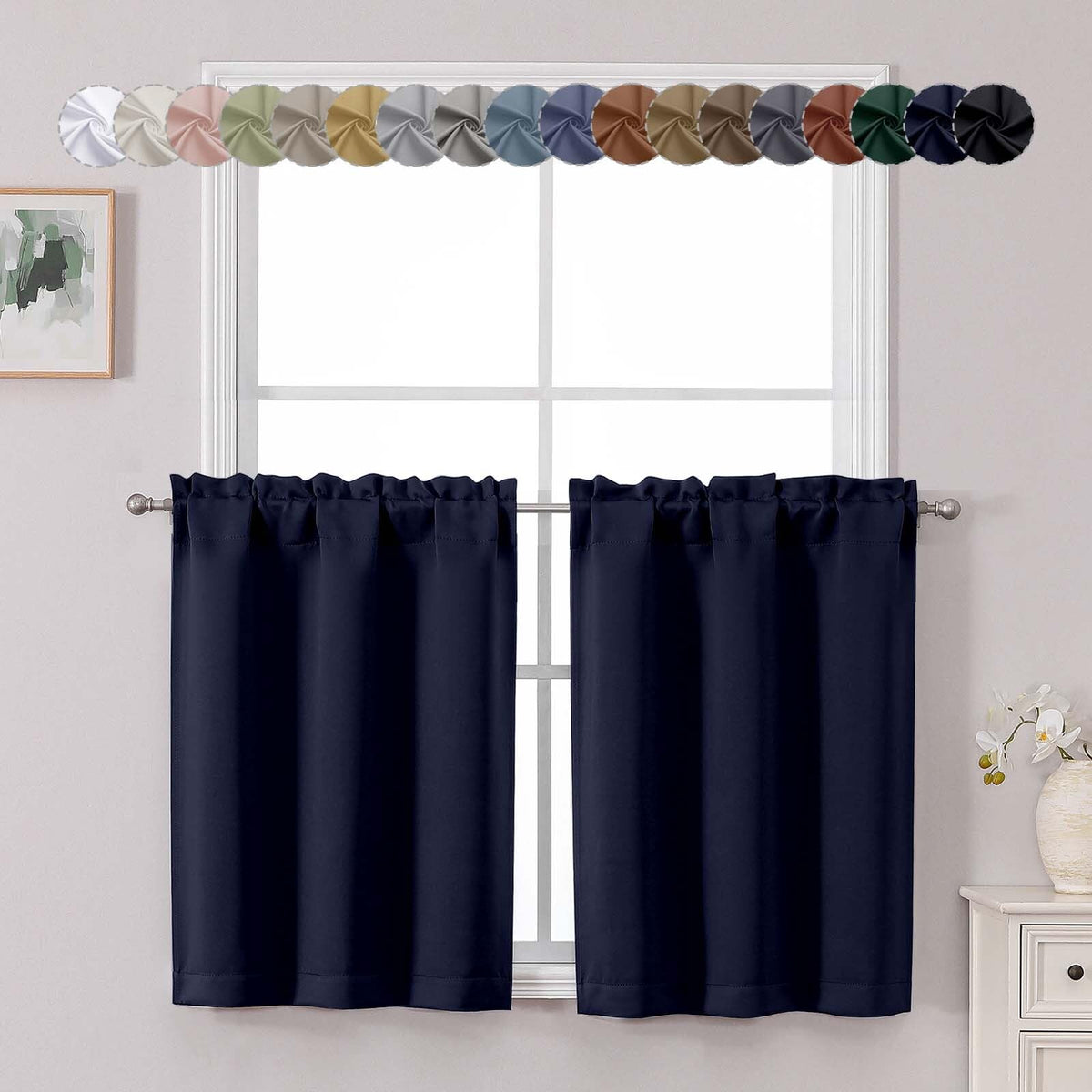 Chyhomenyc Short Black Out Curtains 36 Inch Length, 2 Panels, Black