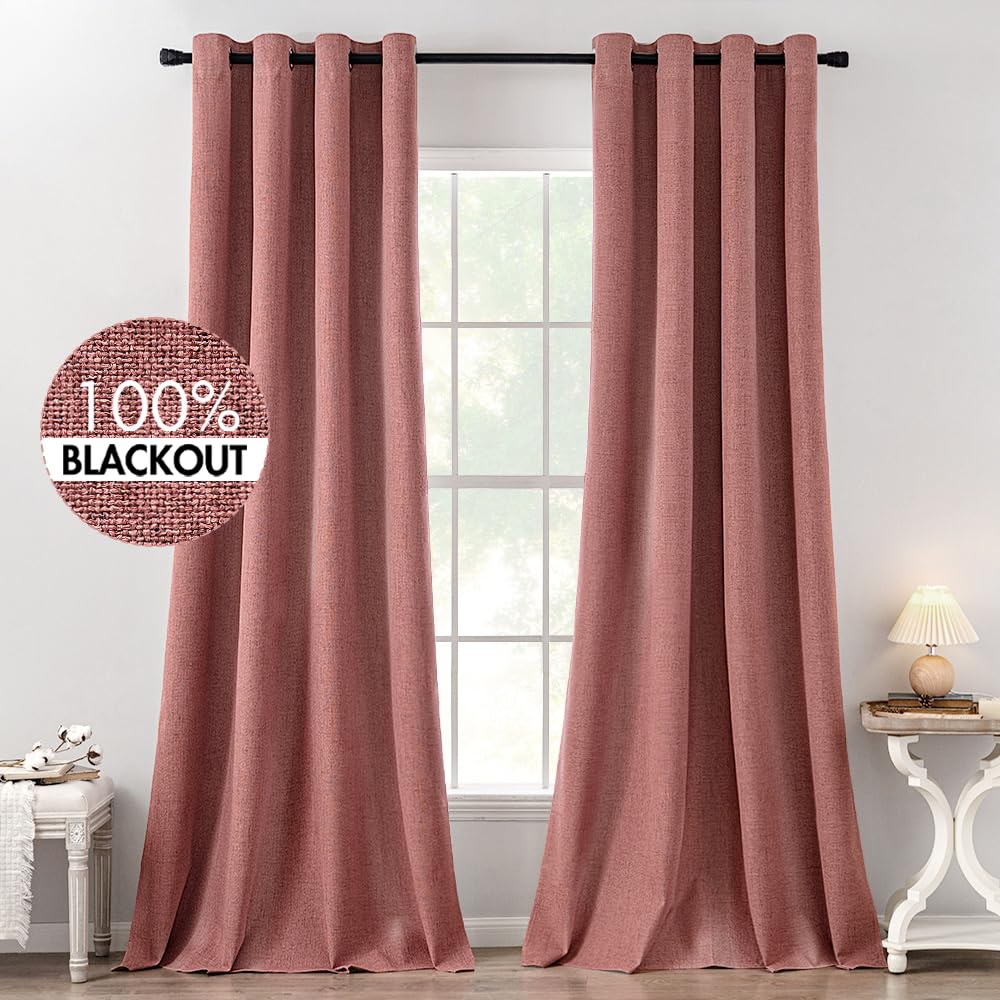 MIULEE 100% Blackout Linen Curtains for Bedroom 52x54 Inches Natural Beige