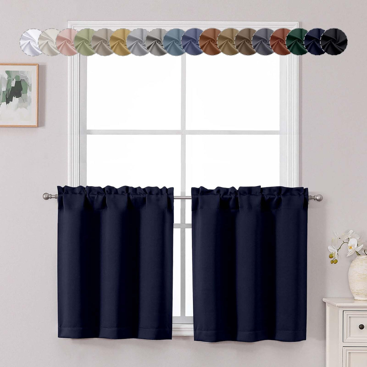 Chyhomenyc Short Black Out Curtains 36 Inch Length, 2 Panels, Black