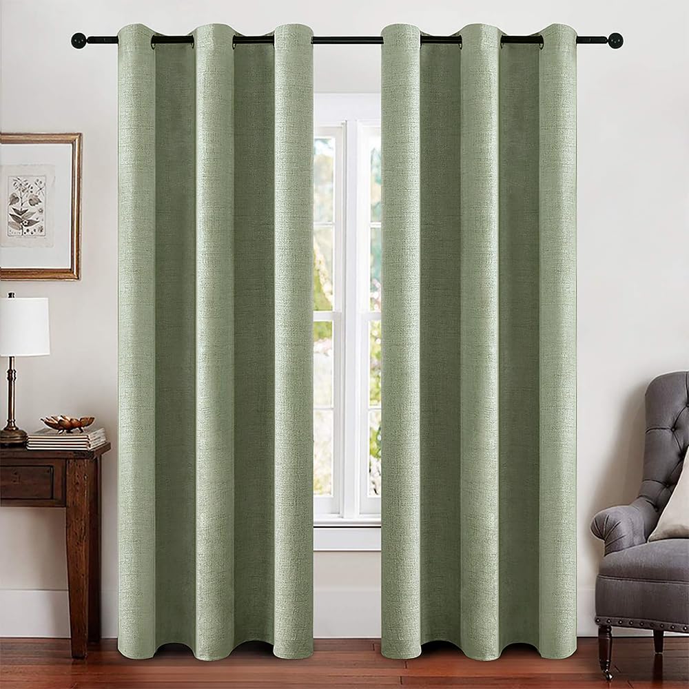 MIULEE 100% Blackout Linen Curtains for Bedroom 52x54 Inches Natural Beige