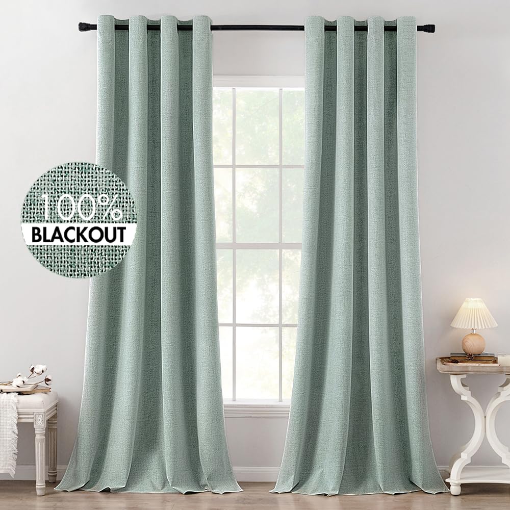 MIULEE 100% Blackout Linen Curtains for Bedroom 52x54 Inches Natural Beige