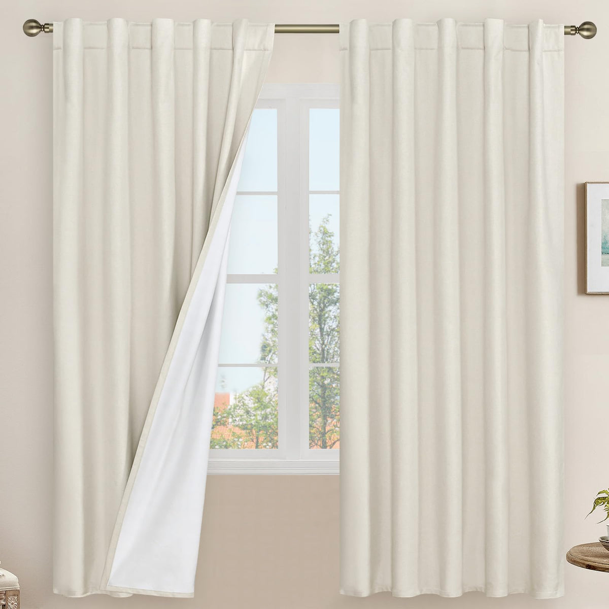 LAMIT Full Blackout Linen Kitchen Window Curtains 36 Inches Long, Ivory