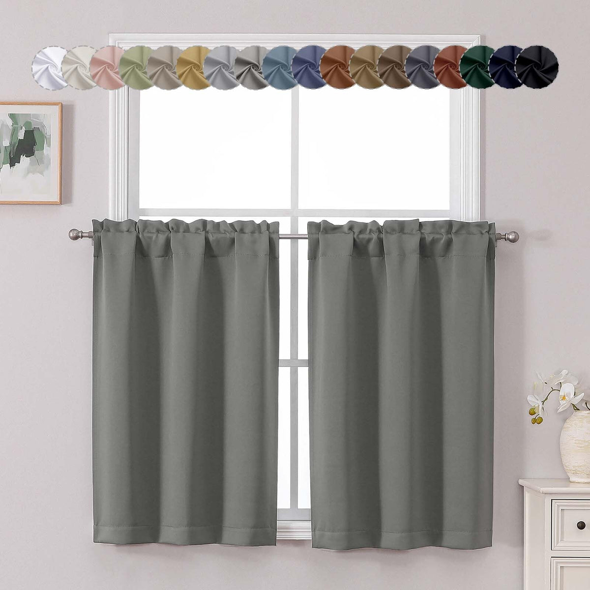 Chyhomenyc Short Black Out Curtains 36 Inch Length, 2 Panels, Black