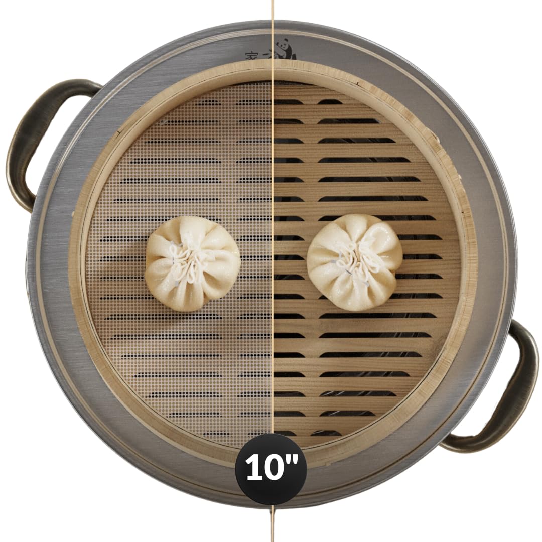 Prime Home Direct Bamboo Steamer Silicone Liners 12-Inch | 6 Count | BPA Free | Reusable & Non Stick for Air Fryer, Dumpling Food Steam Pot & Dim Sum Steaming | Round Mesh Parchment Baking Sheet Paper