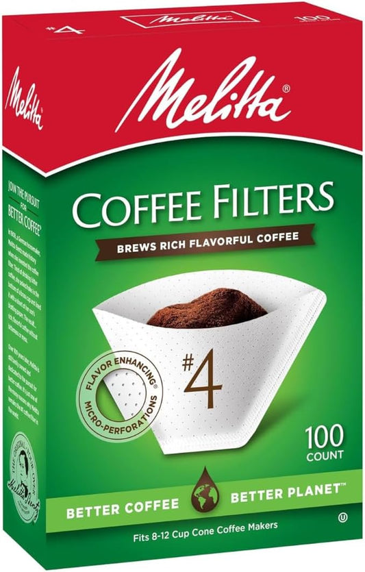 Melitta #4 White Cone Coffee Filters, 6-Pack