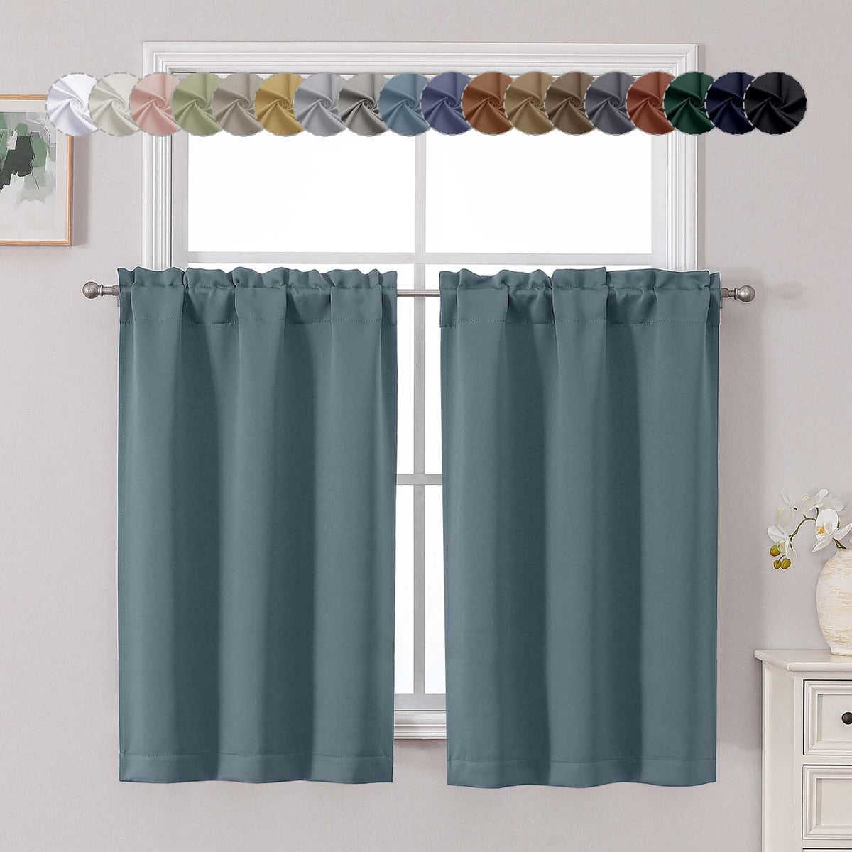 Chyhomenyc Short Black Out Curtains 36 Inch Length, 2 Panels, Black