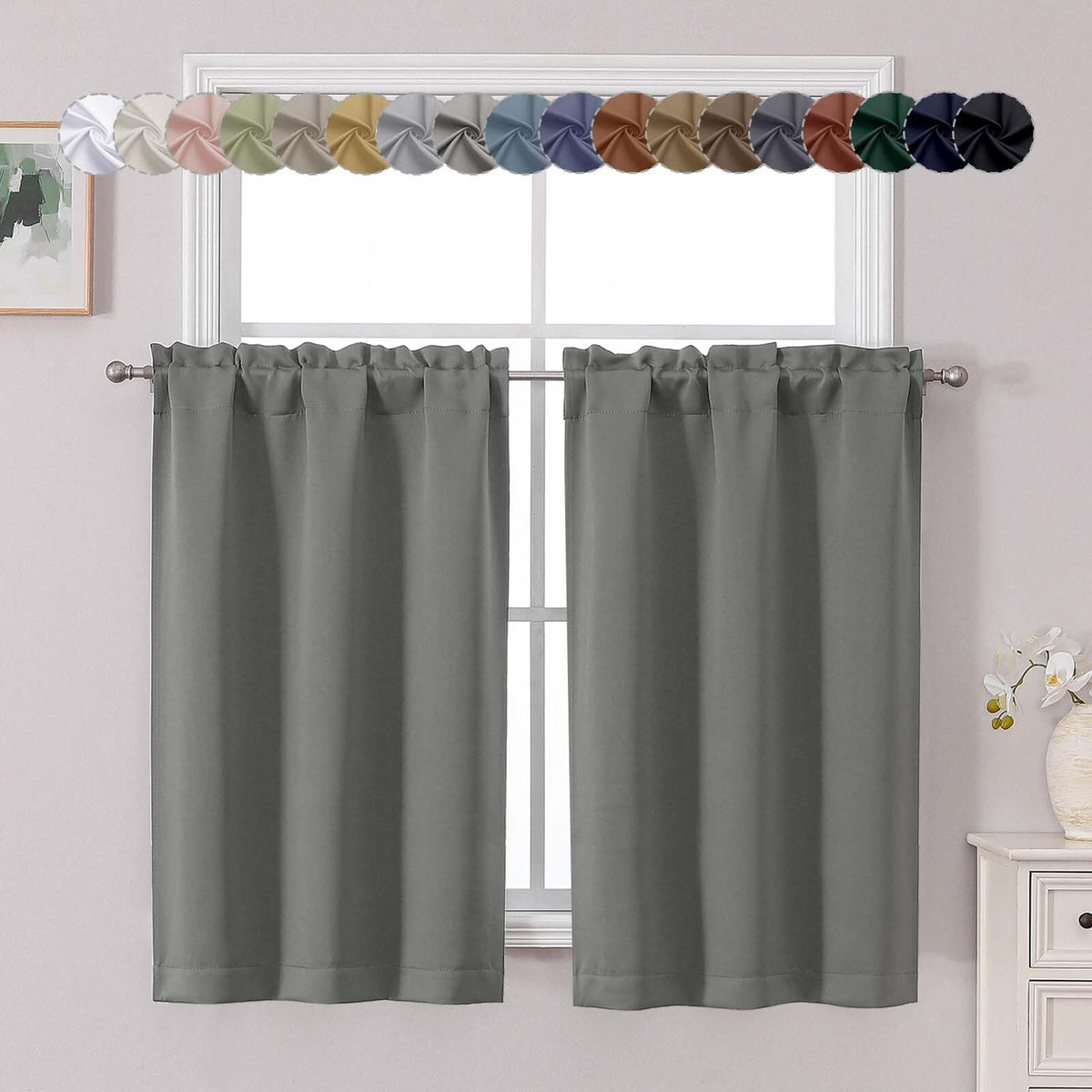 Chyhomenyc Short Black Out Curtains 36 Inch Length, 2 Panels, Black