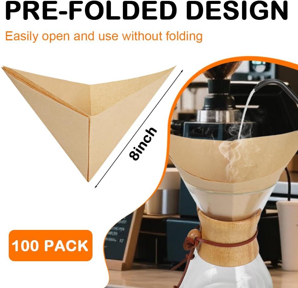 BYKITCHEN Pre-folded Pour Over Coffee Filter, Unbleached Coffee Filters