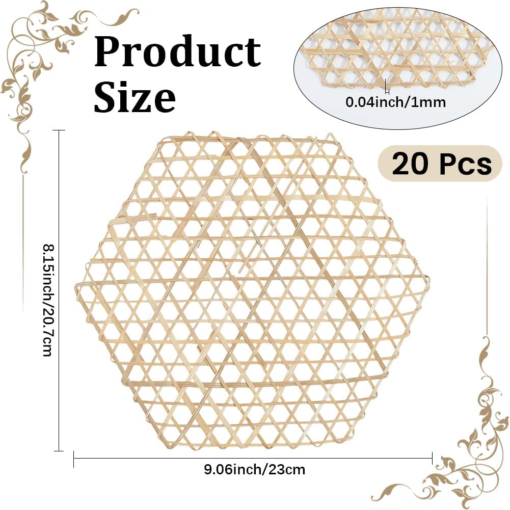 CRASPIRE 20Pcs Bamboo Trivet Mat Hot Plate Pad Food Steamer Liner Weaving Net Hexagon Placemat Heat Resistant Table Counter Protector Reusable for Steaming Dumplings Fish Dish Hot Tea Coffee Pot Pans