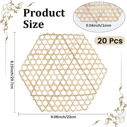 CRASPIRE 20Pcs Bamboo Trivet Mat Hot Plate Pad Food Steamer Liner Weaving Net Hexagon Placemat Heat Resistant Table Counter Protector Reusable for Steaming Dumplings Fish Dish Hot Tea Coffee Pot Pans
