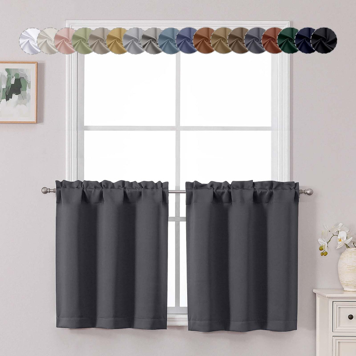 Chyhomenyc Short Black Out Curtains 36 Inch Length, 2 Panels, Black