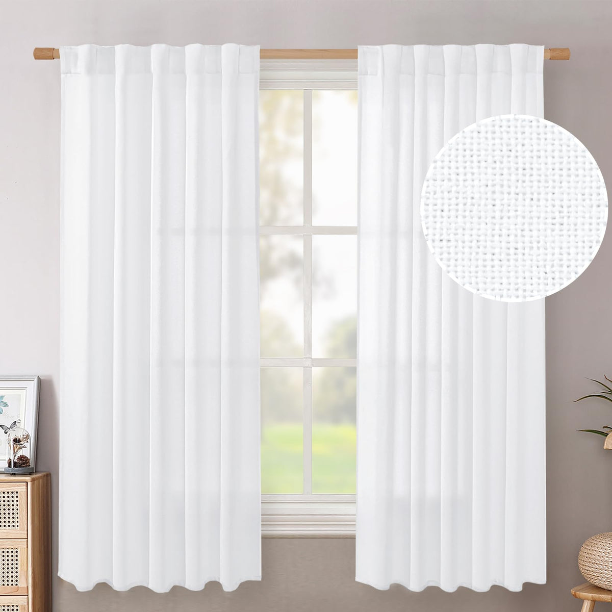BGment White Linen Kitchen Curtains 40 Inch Length for Short Window