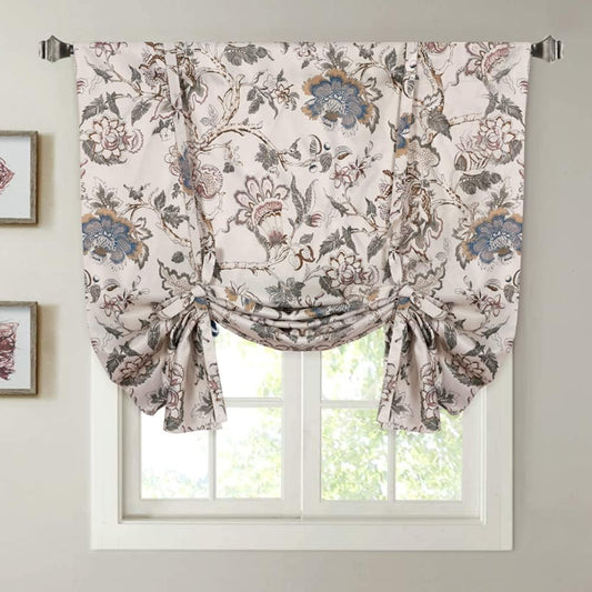 H.VERSAILTEX Thermal Insulated Blackout Curtain Adjustable Kitchen Tie Up Curtains Rod Pocket Panel for Small Window-42 Wide by 63" Long-Vintage Floral Pattern in Sage and Brown