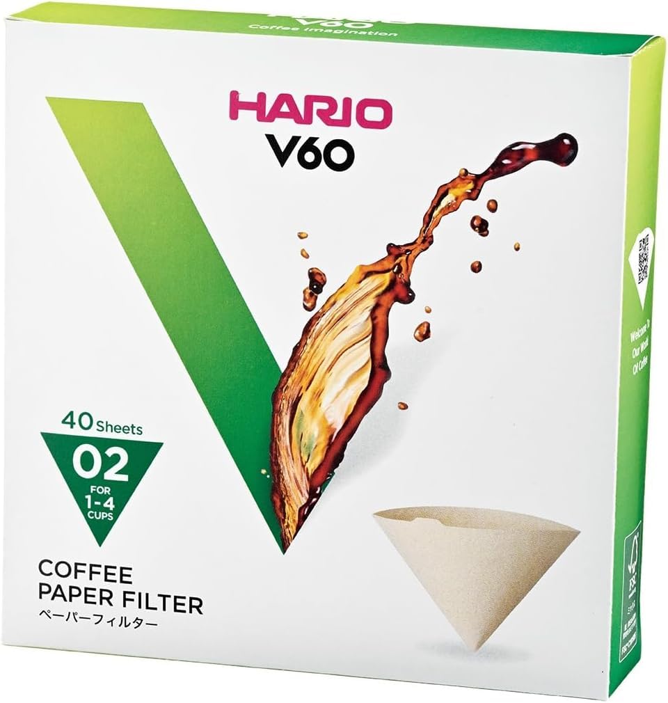 Hario V60 Paper Coffee Filter, Size 02, White, 200ct