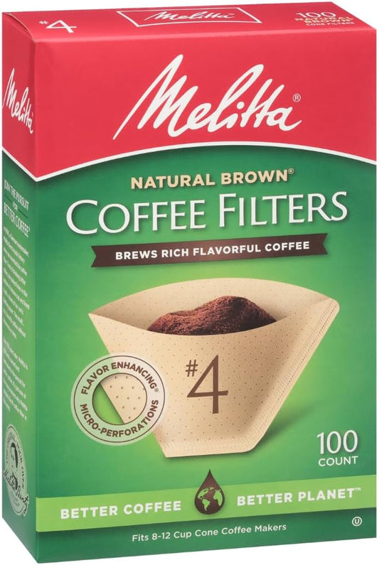Melitta #4 Unbleached Coffee Filters, Natural Brown Cone Filters, 3-Pack