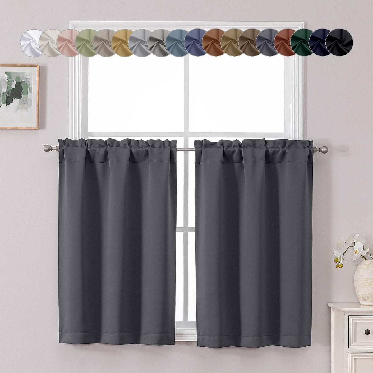 Chyhomenyc Short Black Out Curtains 36 Inch Length, 2 Panels, Black