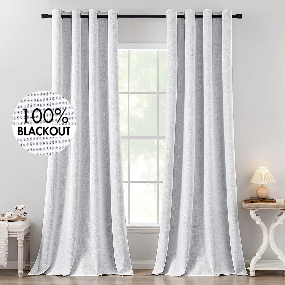MIULEE 100% Blackout Linen Curtains for Bedroom 52x54 Inches Natural Beige