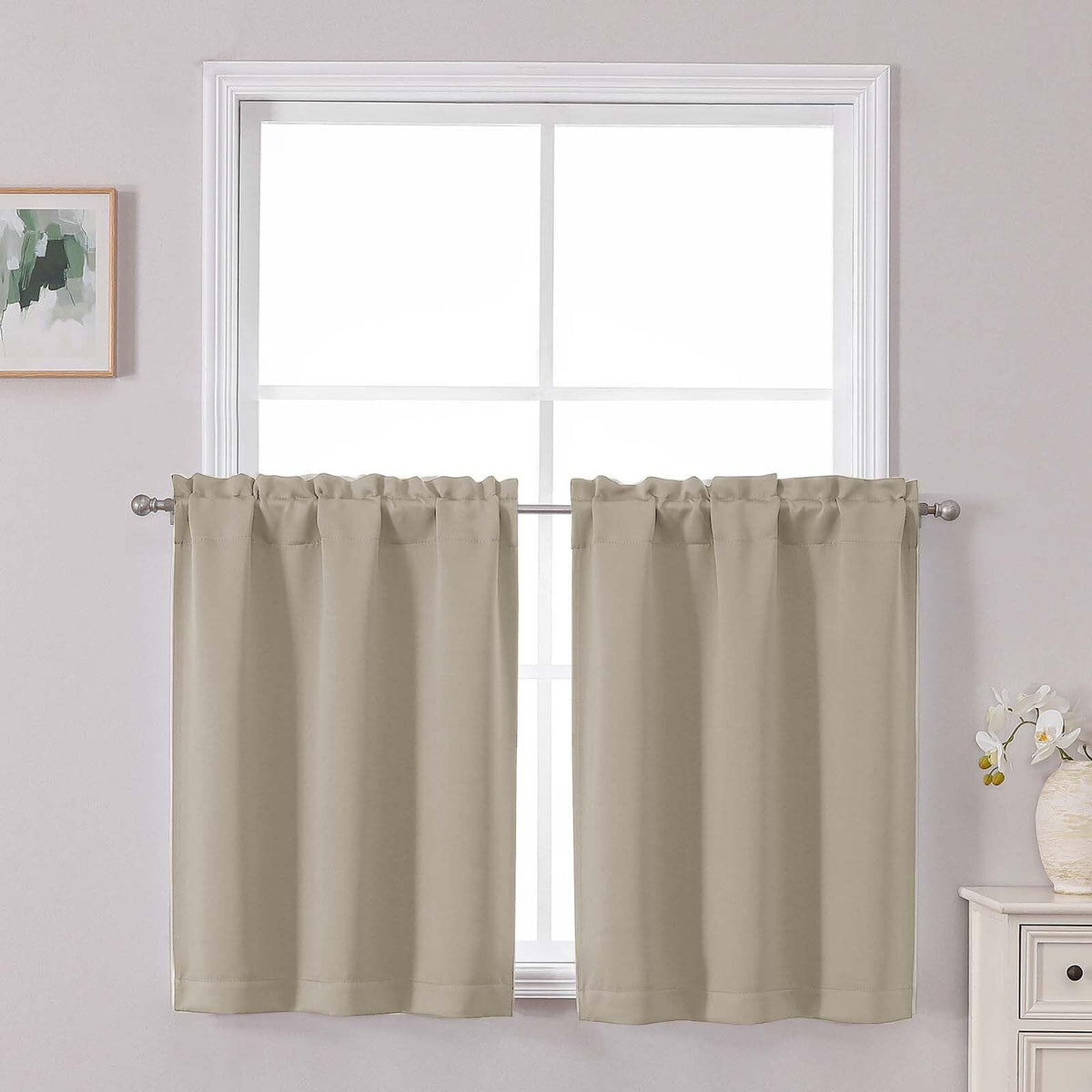 Chyhomenyc Short Black Out Curtains 36 Inch Length, 2 Panels, Black