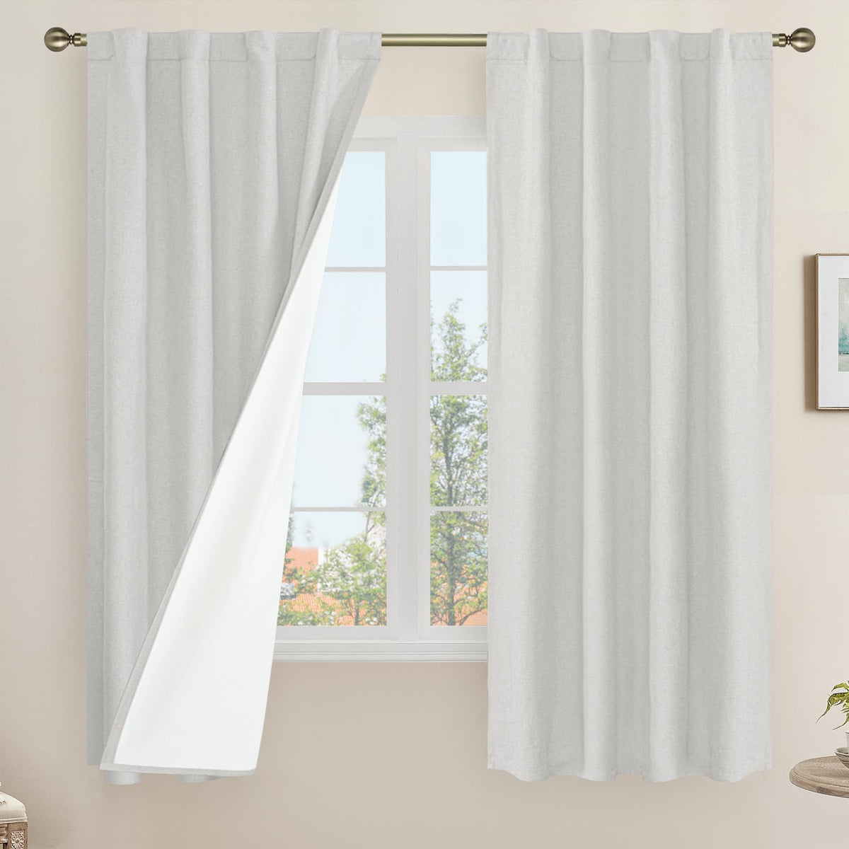 LAMIT Full Blackout Linen Kitchen Window Curtains 36 Inches Long, Ivory