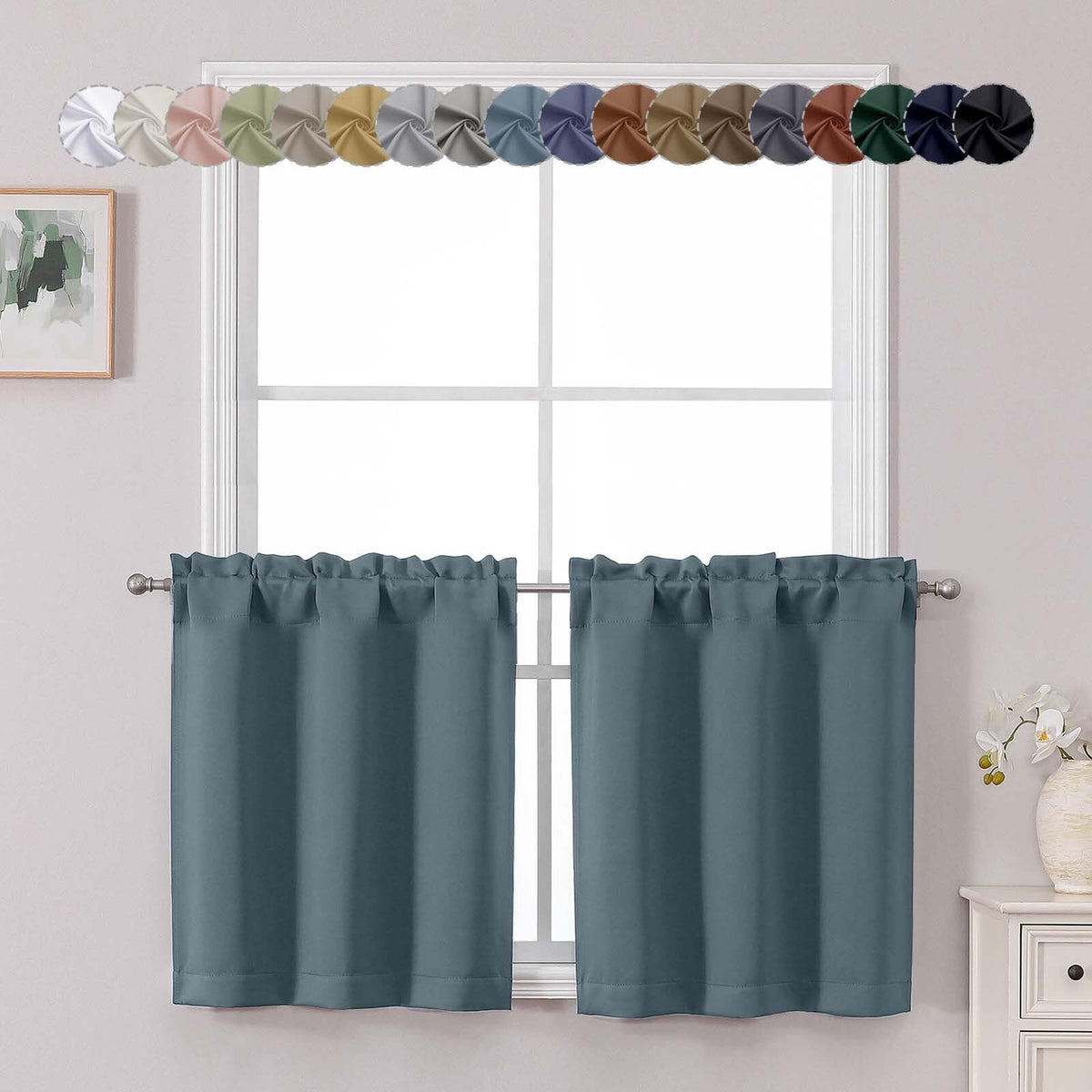 Chyhomenyc Short Black Out Curtains 36 Inch Length, 2 Panels, Black