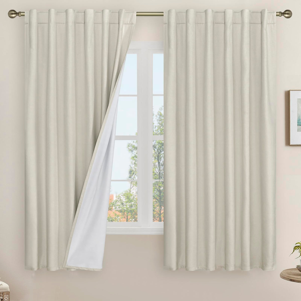 LAMIT Full Blackout Linen Kitchen Window Curtains 36 Inches Long, Ivory