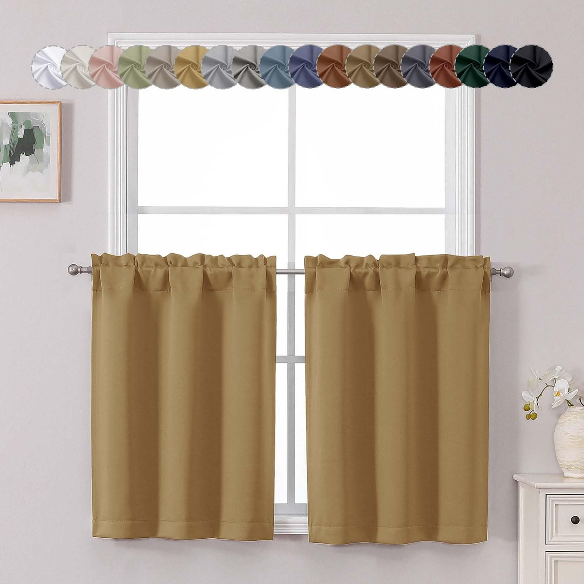 Chyhomenyc Short Black Out Curtains 36 Inch Length, 2 Panels, Black