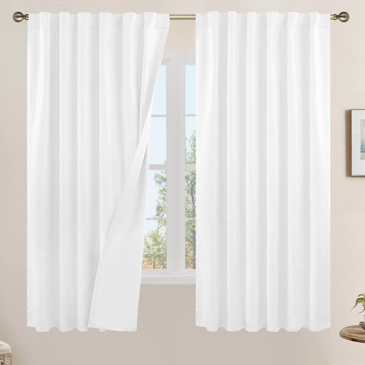 LAMIT Full Blackout Linen Kitchen Window Curtains 36 Inches Long, Ivory