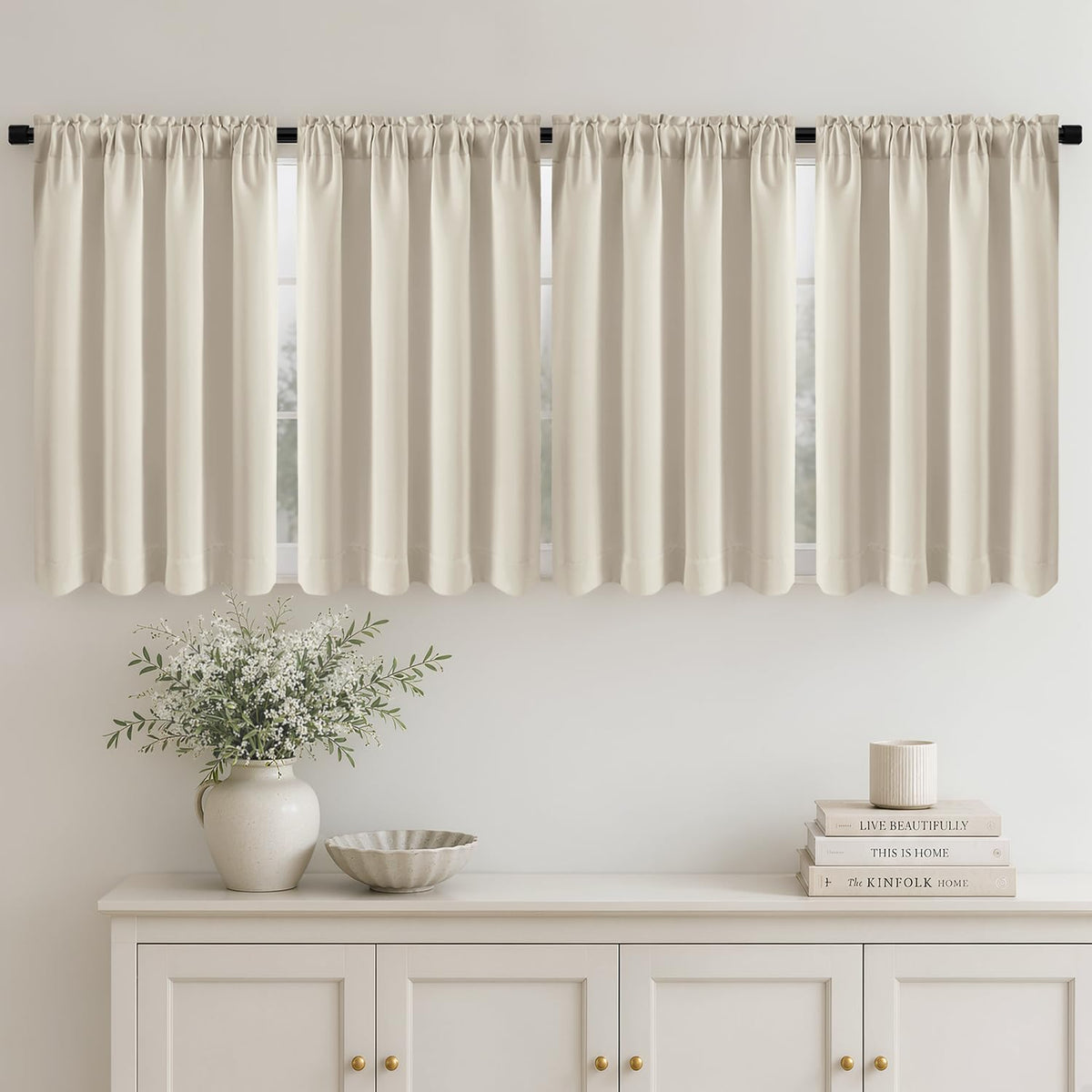 MIULEE Short 36 Inch Blackout Kitchen Window Curtain Black Set of 4 Panels