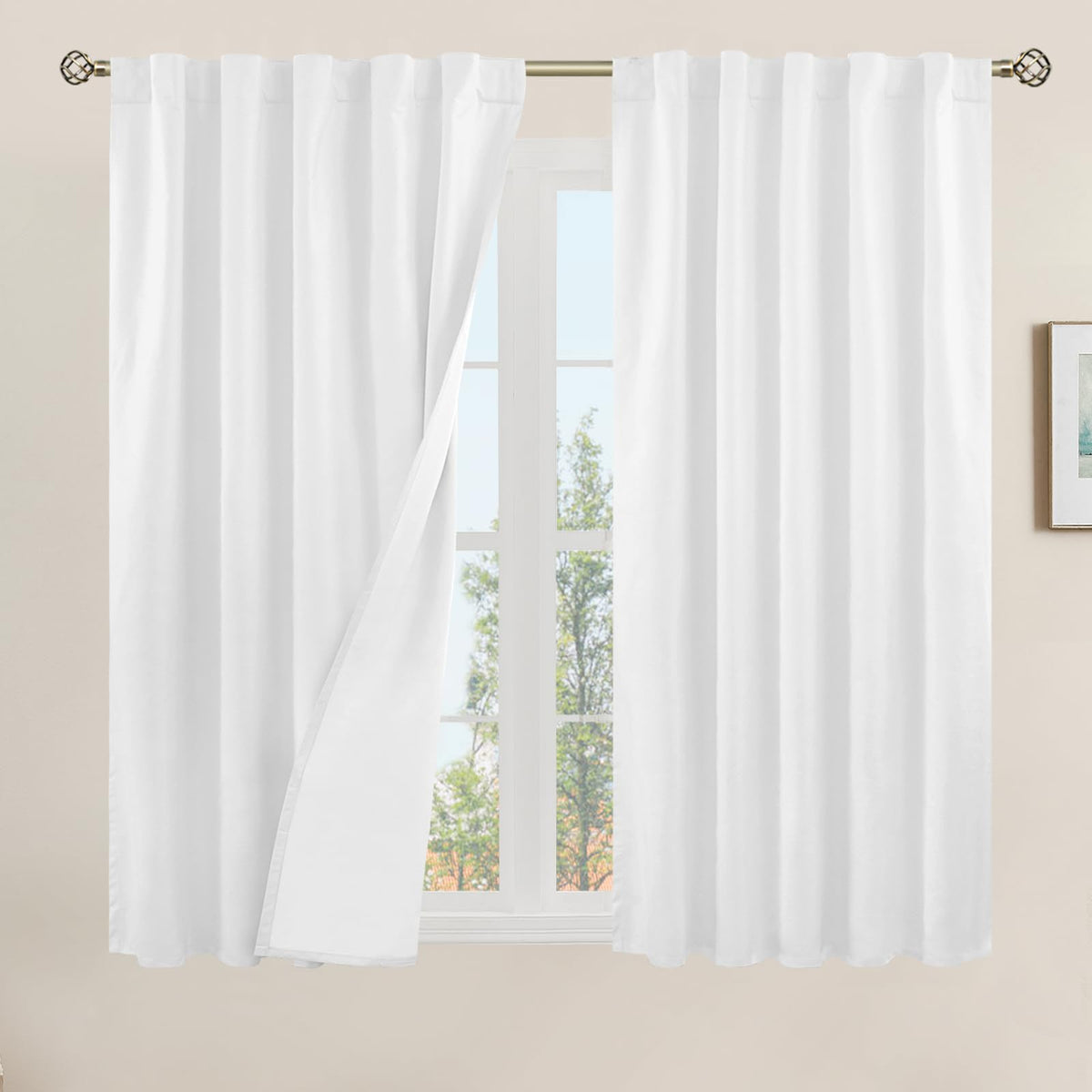 LAMIT Full Blackout Linen Kitchen Window Curtains 36 Inches Long, Ivory