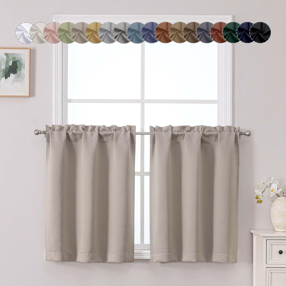 Chyhomenyc Short Black Out Curtains 36 Inch Length, 2 Panels, Black
