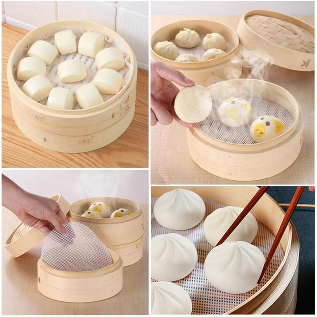 Rolin Roly 5PCS 11 inch Silicone Steamer Liners Round Mesh Baking Mats Non-Stick Steamed Reusable Food Grade Pastry Dim Sum Steamer Papers Bamboo Dumpling Mat