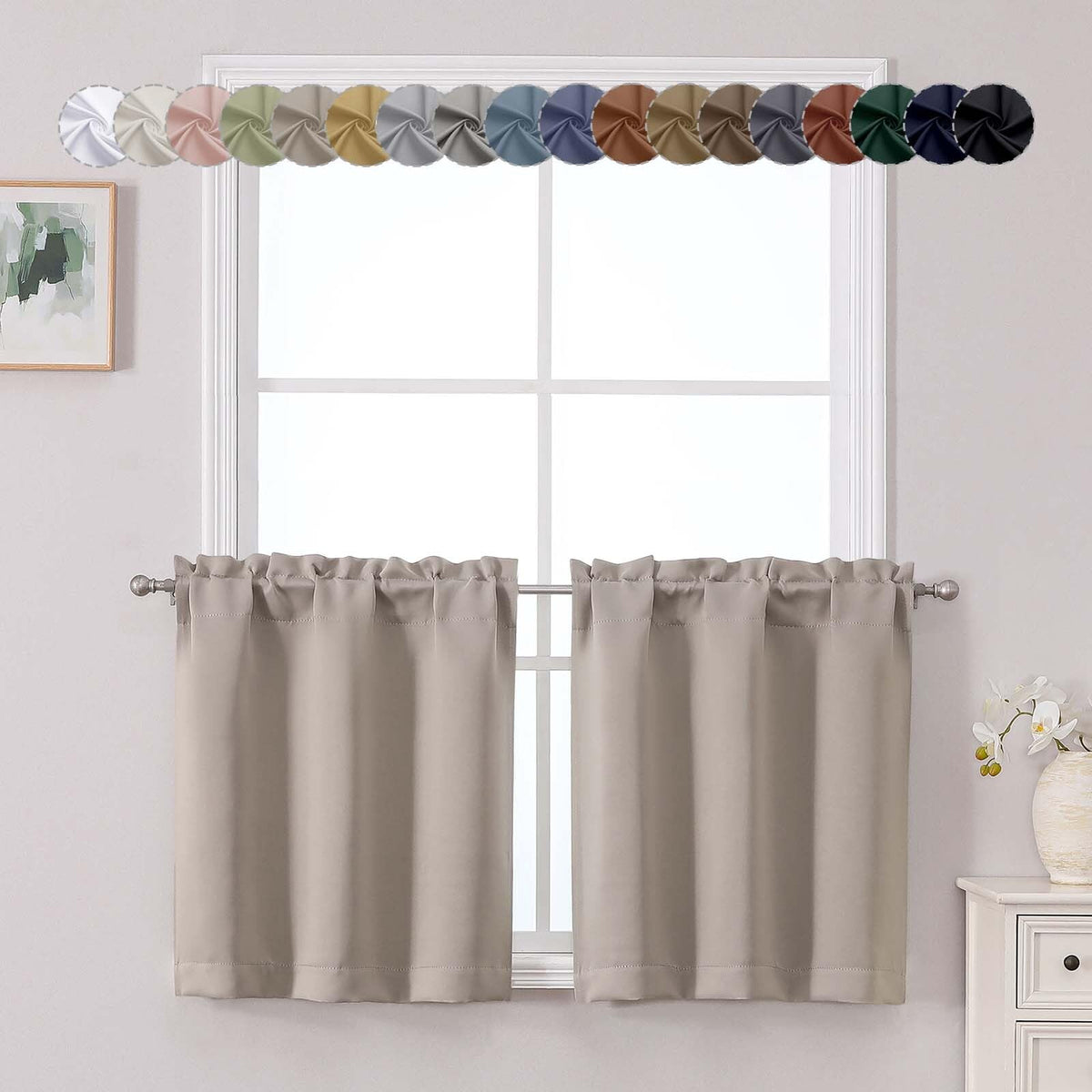 Chyhomenyc Short Black Out Curtains 36 Inch Length, 2 Panels, Black