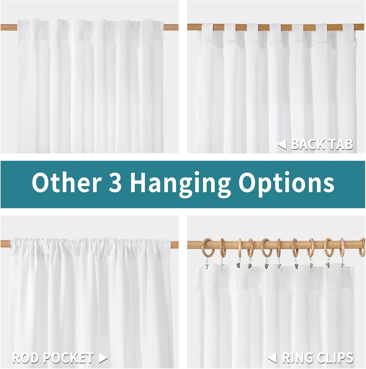 BGment White Linen Kitchen Curtains 40 Inch Length for Short Window