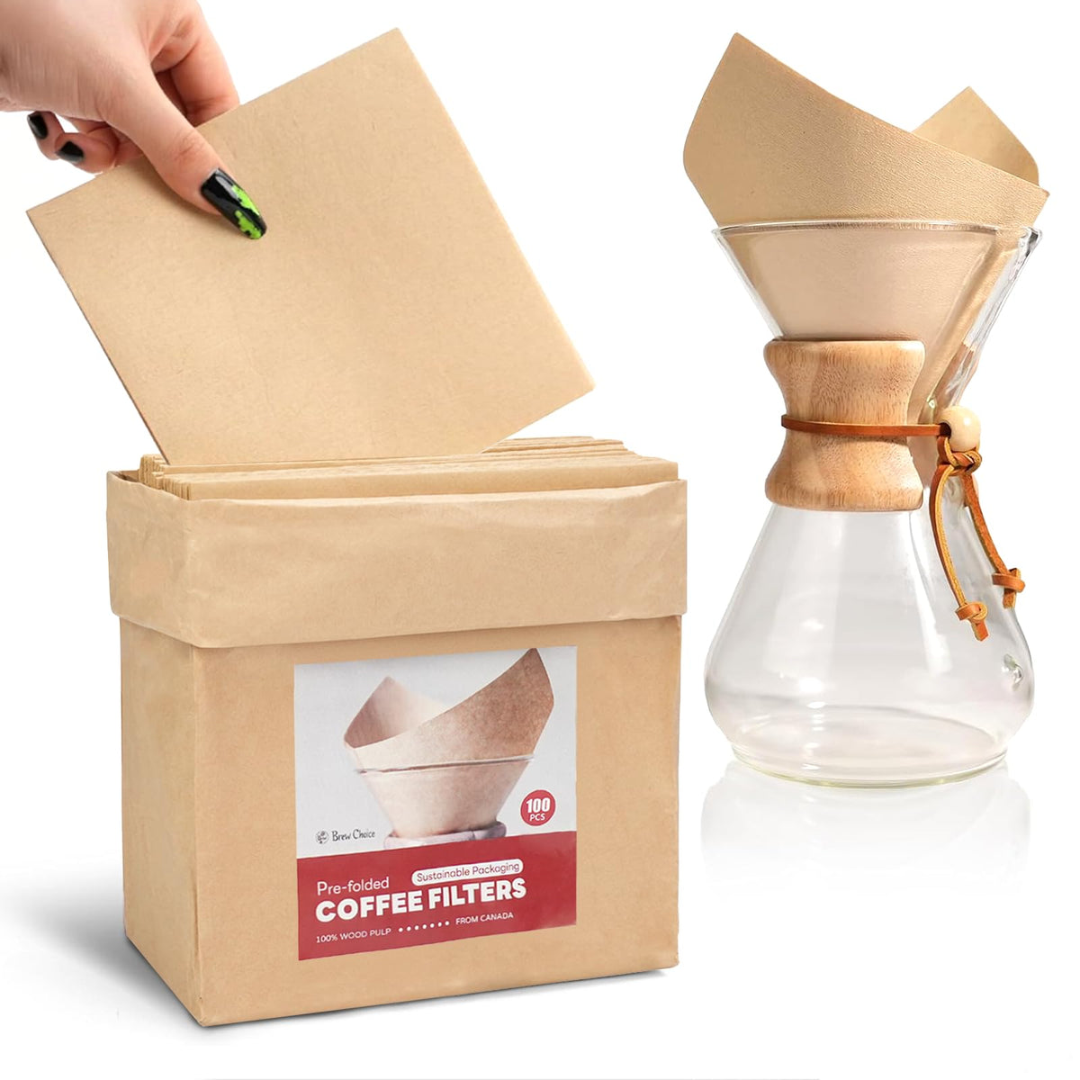 100ct Cone Coffee Filters, for Chemex Pour-Over Coffee Makers