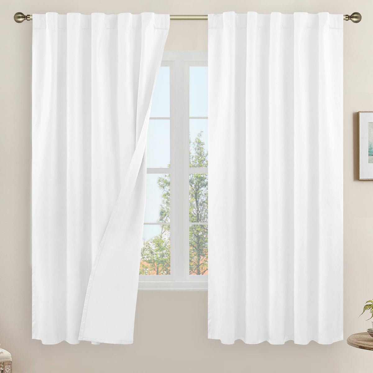 LAMIT Full Blackout Linen Kitchen Window Curtains 36 Inches Long, Ivory