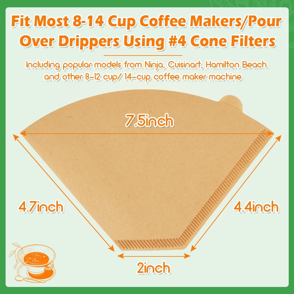 BYKITCHEN 400 PCS #4 Cone Coffee Filters, Fits 8-12 & 14 Cup, Unbleached