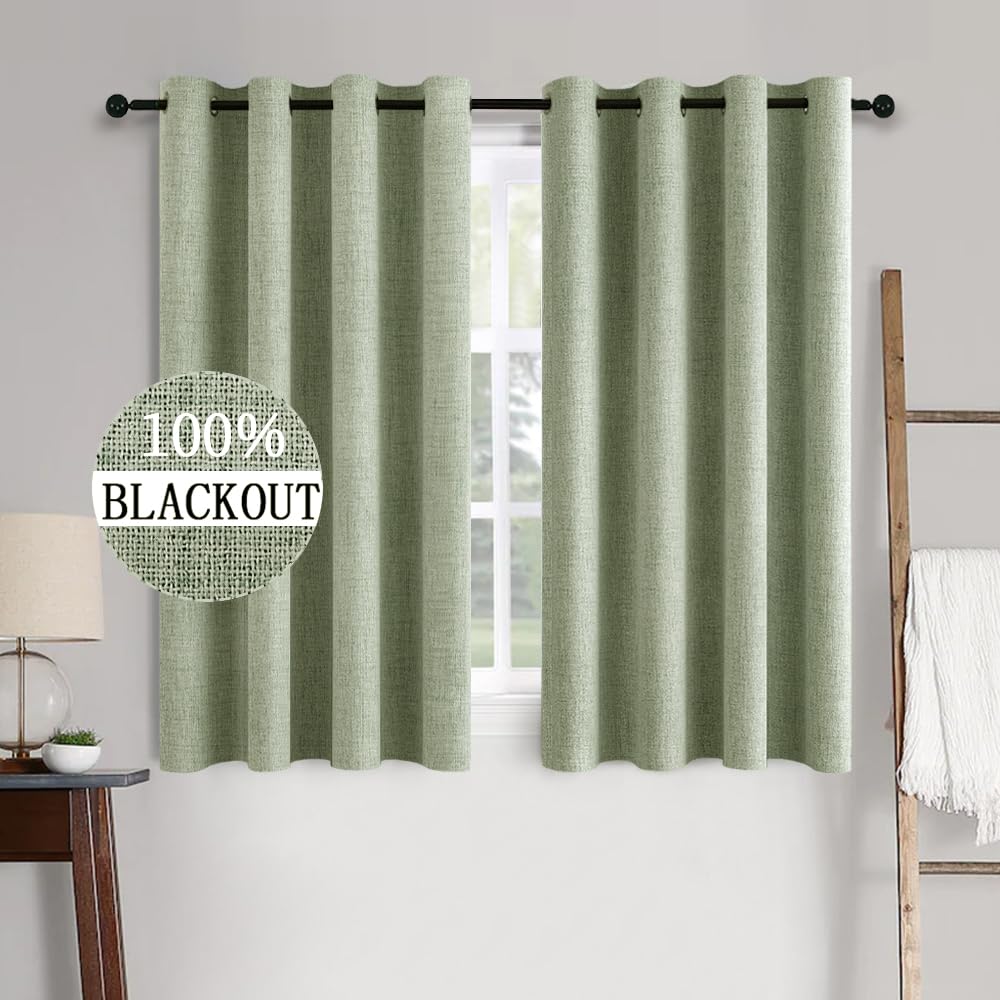 MIULEE 100% Blackout Linen Curtains for Bedroom 52x54 Inches Natural Beige
