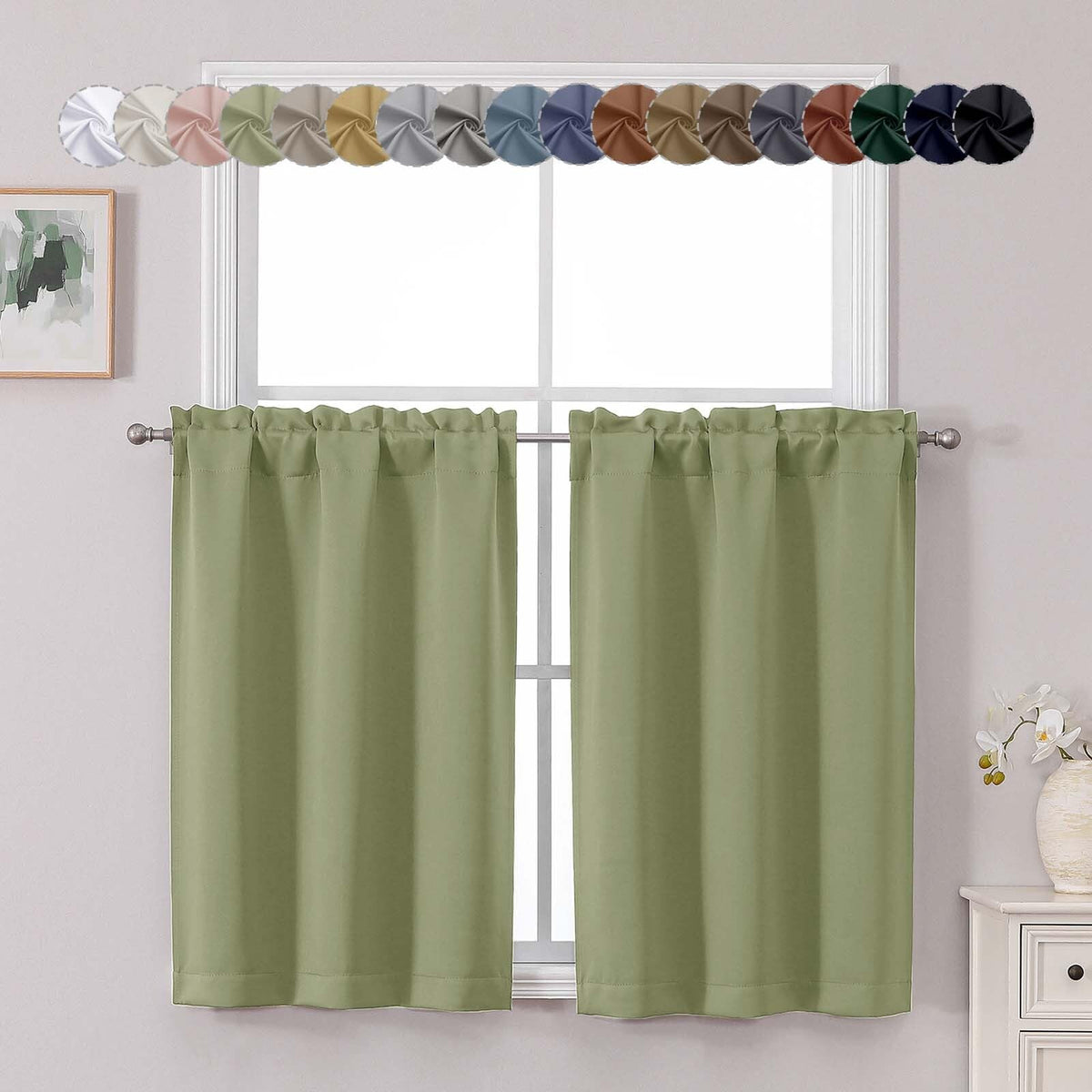 Chyhomenyc Short Black Out Curtains 36 Inch Length, 2 Panels, Black