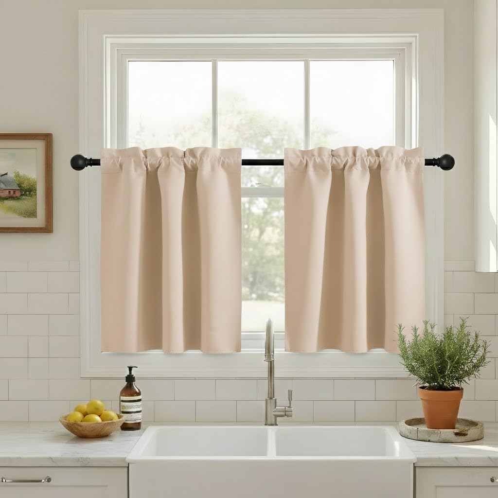 NICETOWN Burgundy Swag Curtains for Kitchen Over Sink 36 x 63 inches Long