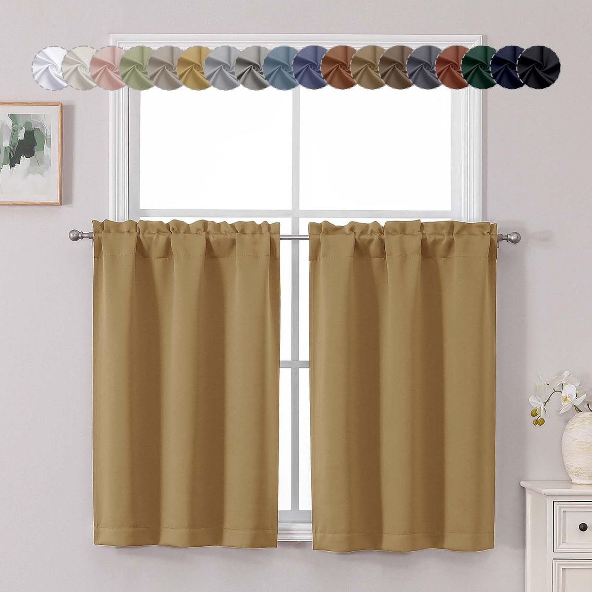 Chyhomenyc Short Black Out Curtains 36 Inch Length, 2 Panels, Black