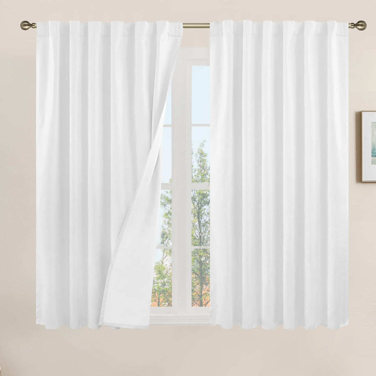 LAMIT Full Blackout Linen Kitchen Window Curtains 36 Inches Long, Ivory