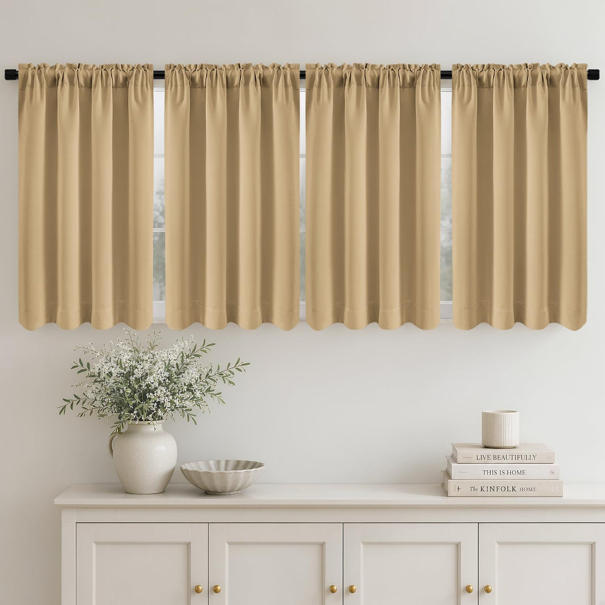 MIULEE Short 36 Inch Blackout Kitchen Window Curtain Black Set of 4 Panels
