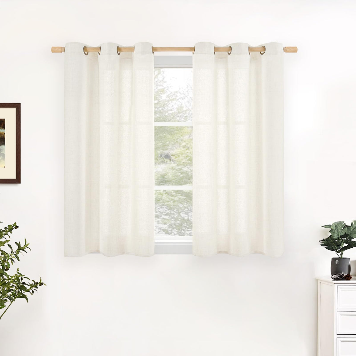 YoungsTex Linen Kitchen Window Curtains 40 Inch Length 2 Panels