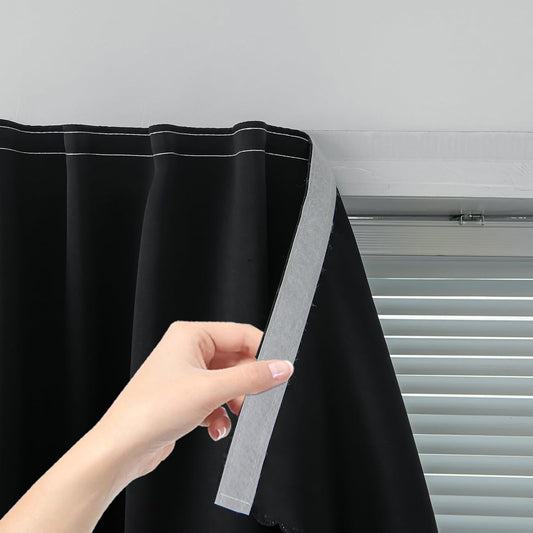 Adhesive Blackout Curtains- Self Stick Shades Window Blinds Curtains No Rod Needed Easy to Hang Curtains, Use for Bedroom, Living Room, Dining Room, Kitchen, Home Office, 35"W X 59"L, Black, 1 Panel