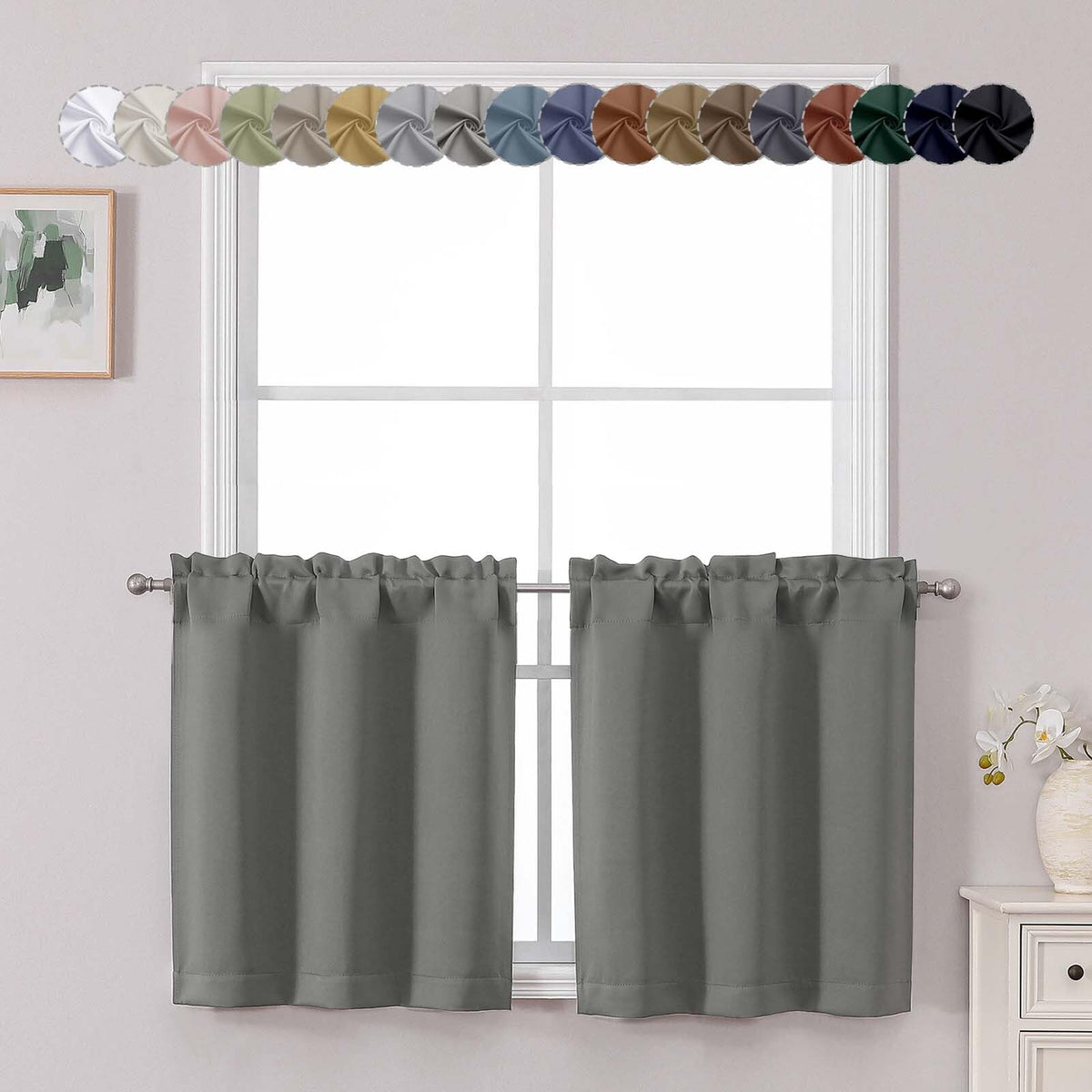Chyhomenyc Short Black Out Curtains 36 Inch Length, 2 Panels, Black