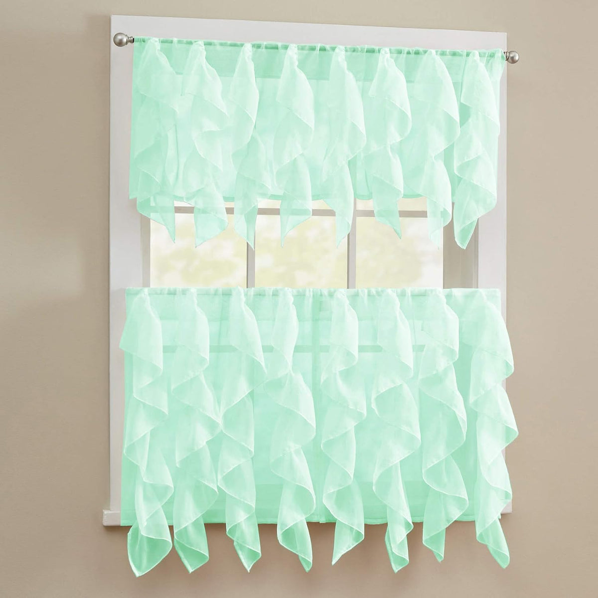 Sweet Home Collection Old World Style Floral Heavy Lace Kitchen Curtain Swag pair Hopewell Cream