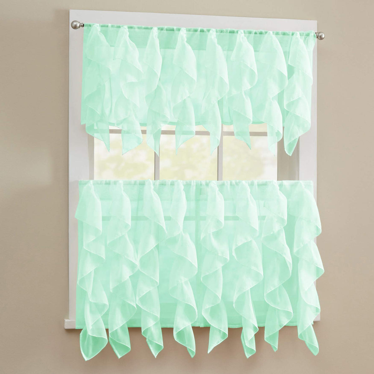 Sweet Home Collection Old World Style Floral Heavy Lace Kitchen Curtain Swag pair Hopewell Cream