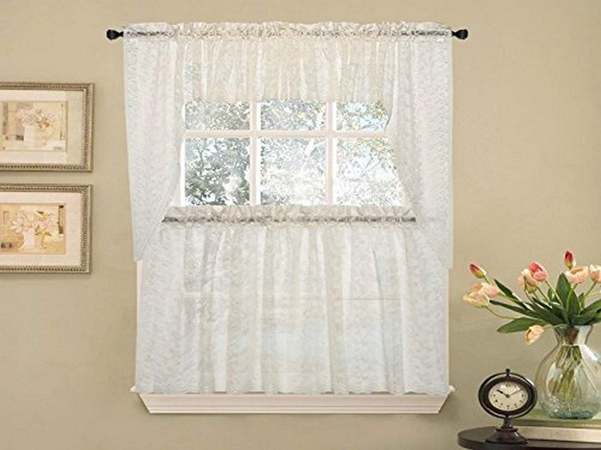 Sweet Home Collection Old World Style Floral Heavy Lace Kitchen Curtain Swag pair Hopewell Cream